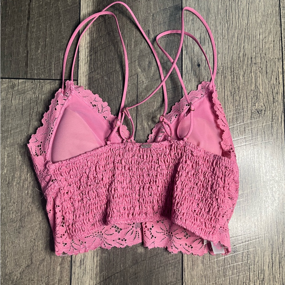 pink, flower laced, crop top, padded - Picture 2 of 2